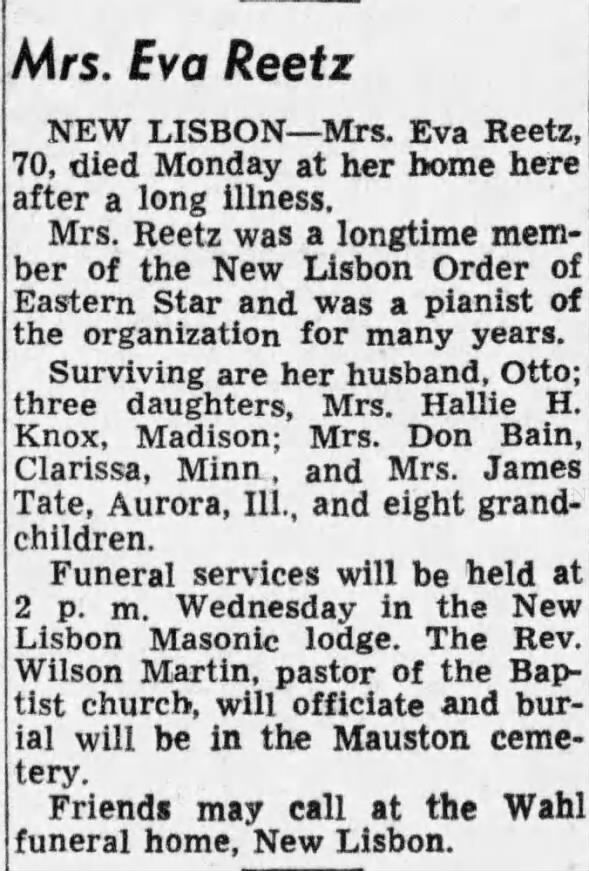 Obituary for Eva Reetz (Aged 70)